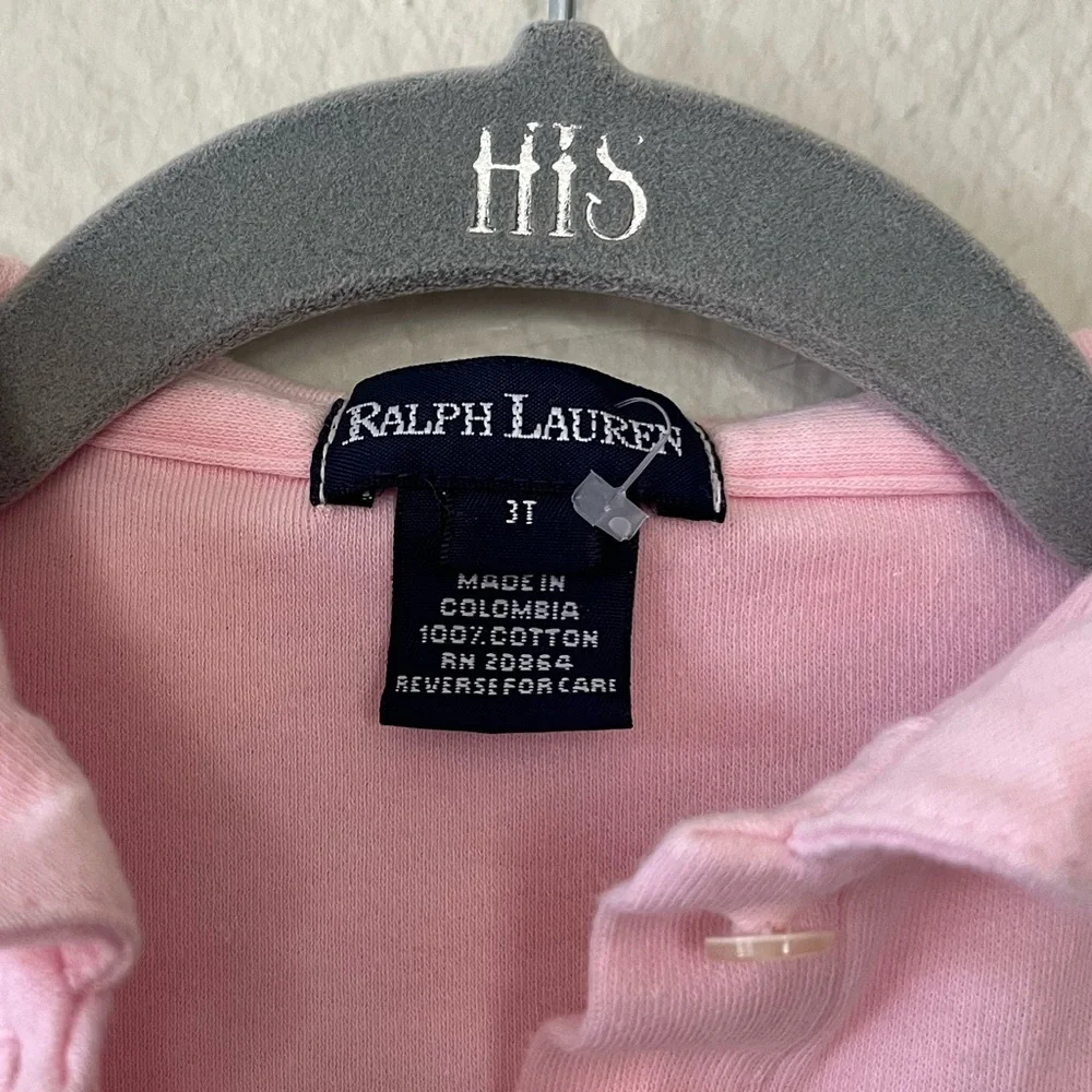 Ralph Lauren Pink Peter Pan Collar Polo Teddy Bear Embroidered Logo Girls 3T